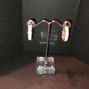 Monet Vintage Gold Tone Cream Enamel Hoop Lever Back Earrings